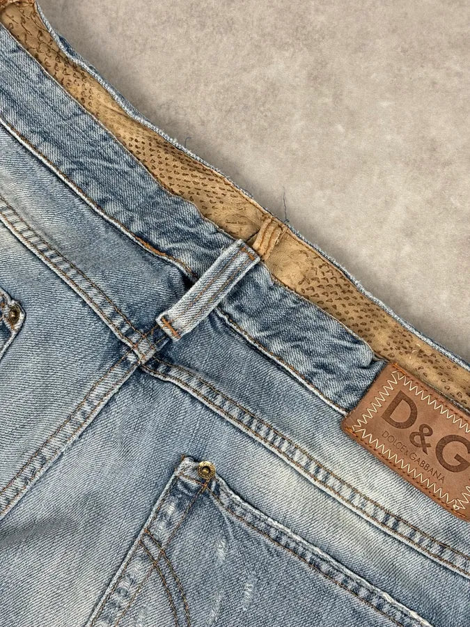SS2006 Dolce & Gabbana Python Waist Distressed Denim Jeans RIAtZrg 8