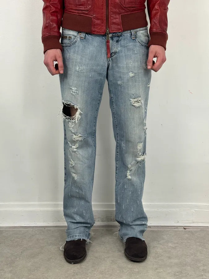 SS2006 Dolce & Gabbana Python Waist Distressed Denim Jeans RIAtZrg 1