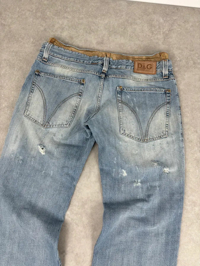 SS2006 Dolce & Gabbana Python Waist Distressed Denim Jeans RIAtZrg 6