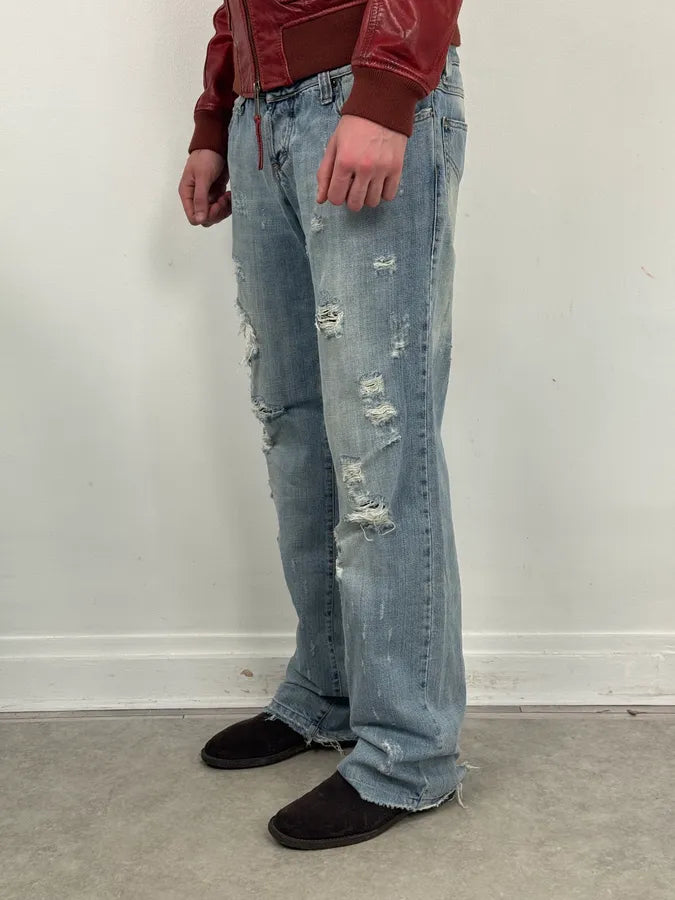 SS2006 Dolce & Gabbana Python Waist Distressed Denim Jeans RIAtZrg 2