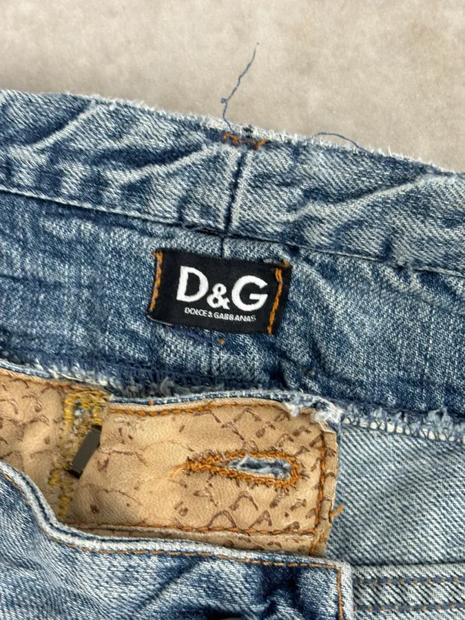SS2006 Dolce & Gabbana Python Waist Distressed Denim Jeans RIAtZrg 11