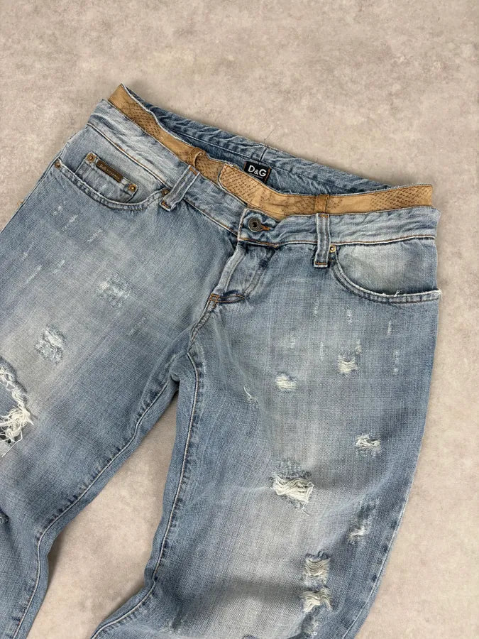 SS2006 Dolce & Gabbana Python Waist Distressed Denim Jeans RIAtZrg 4