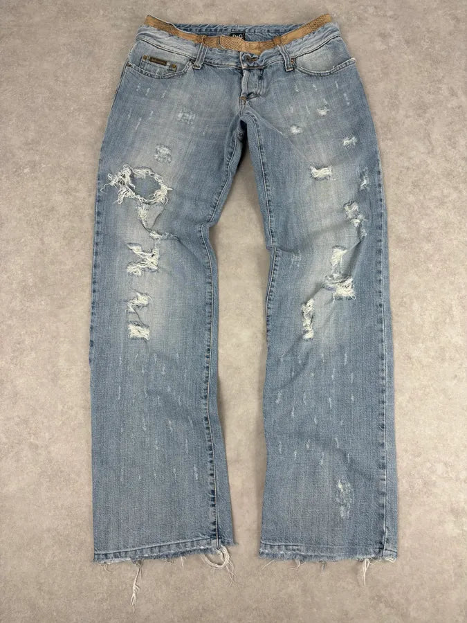 SS2006 Dolce & Gabbana Python Waist Distressed Denim Jeans RIAtZrg 0