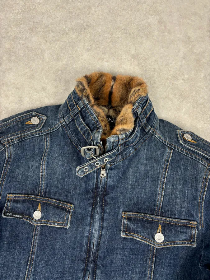 AW2005 Dolce & Gabbana Blue Denim Fur-Lined Denim Jacket KnBKvWA 3
