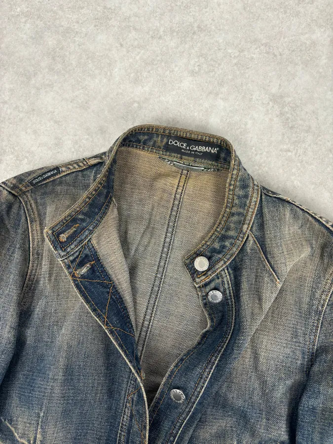 2000s Dolce & Gabbana Faded Blue Officer Cropped Denim Jacket  RvynjVO 6