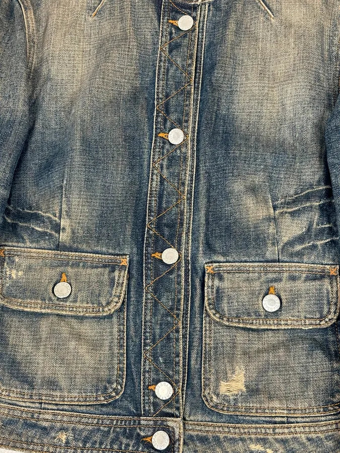 2000s Dolce & Gabbana Faded Blue Officer Cropped Denim Jacket  RvynjVO 8