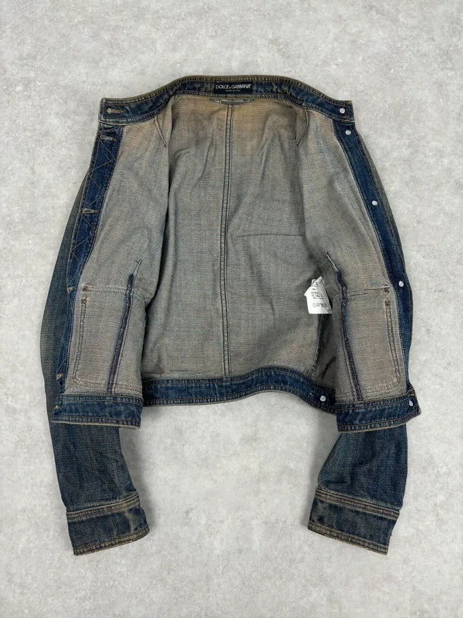 2000s Dolce & Gabbana Faded Blue Officer Cropped Denim Jacket  RvynjVO 7