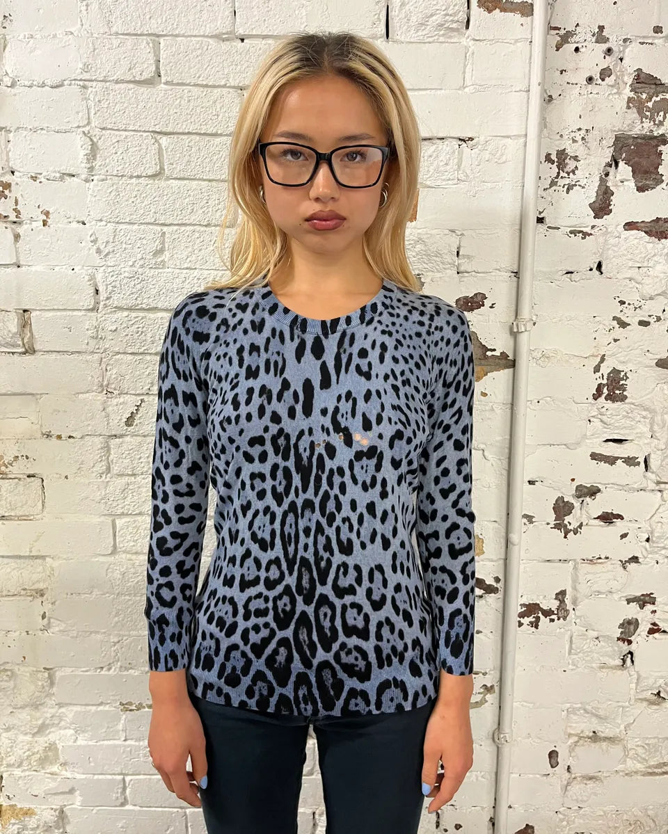 Dolce & Gabbana Blue Leopard Knit Distressed Sweater mZdaUZb 0