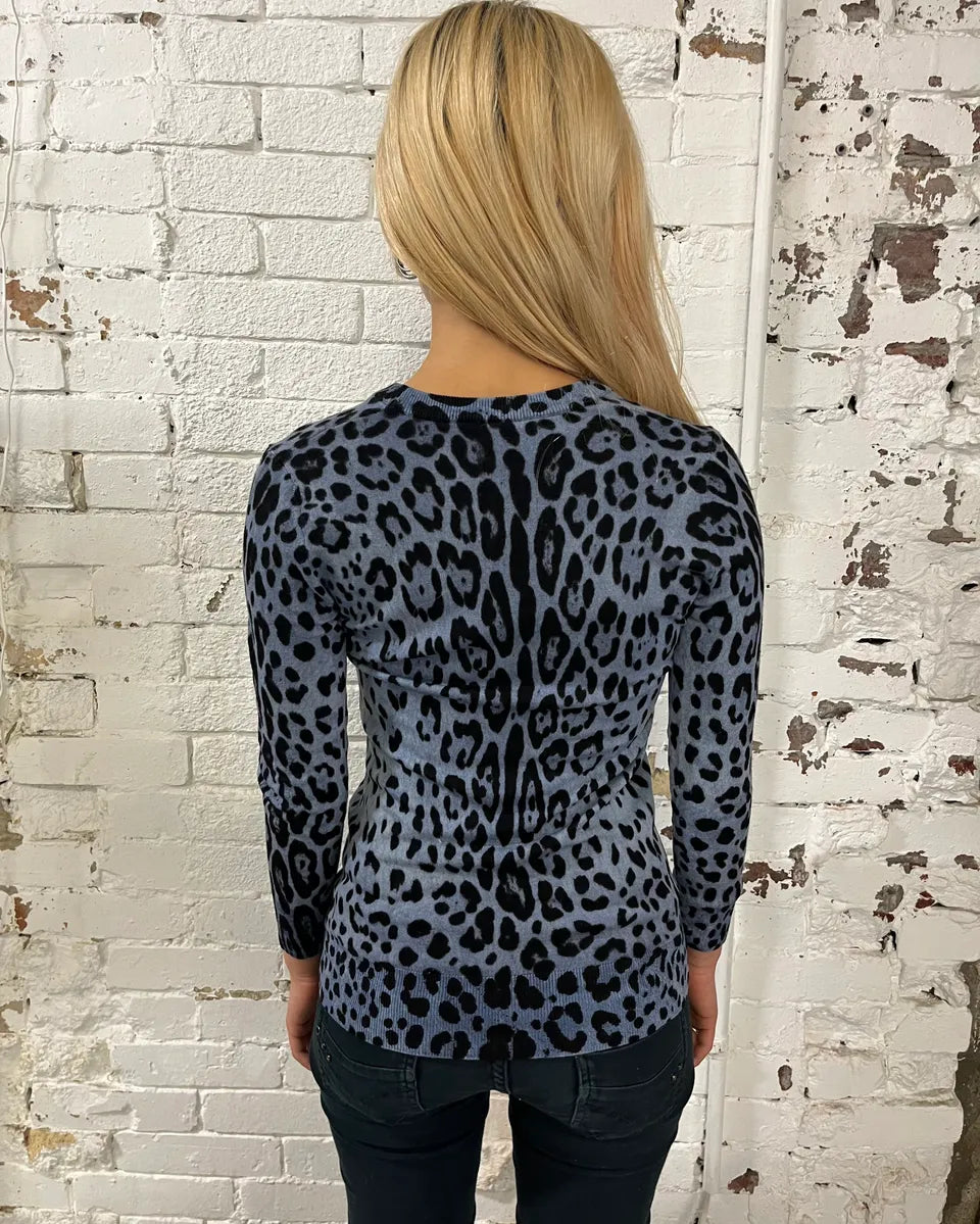 Dolce & Gabbana Blue Leopard Knit Distressed Sweater mZdaUZb 1