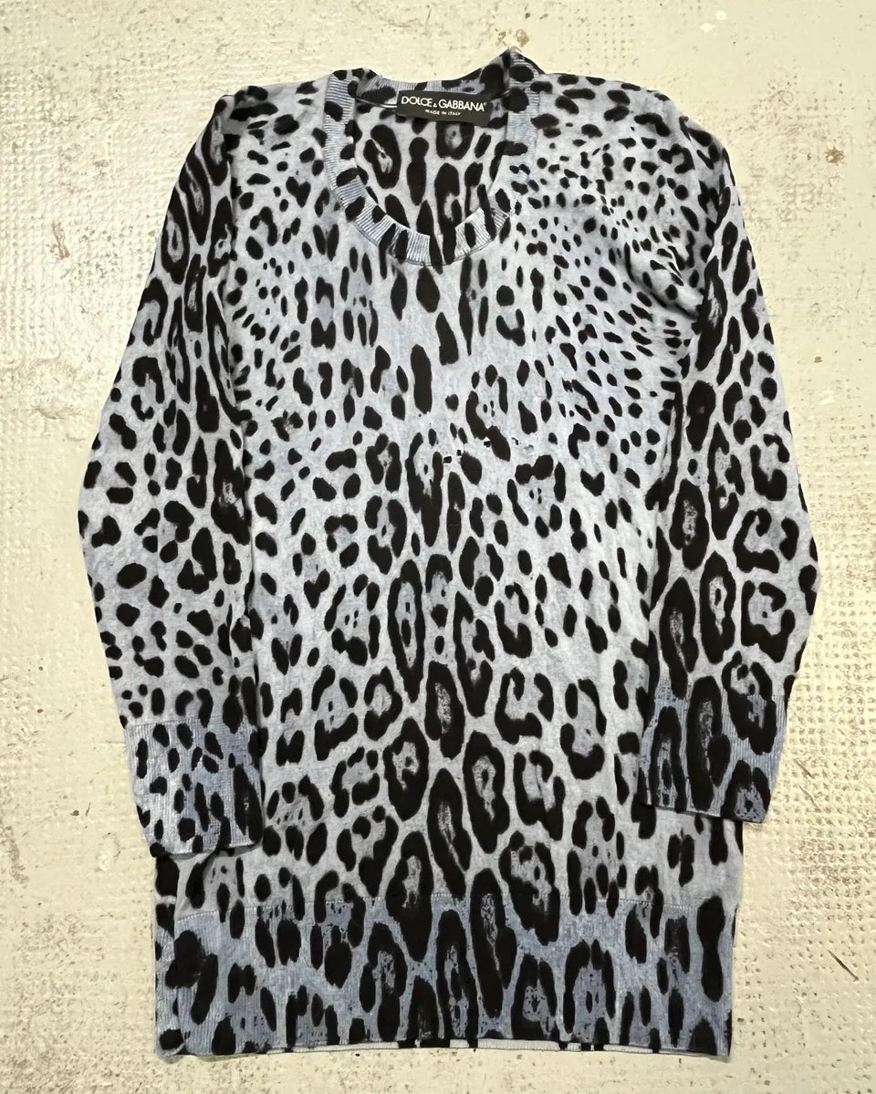 Dolce & Gabbana Blue Leopard Knit Distressed Sweater mZdaUZb 2
