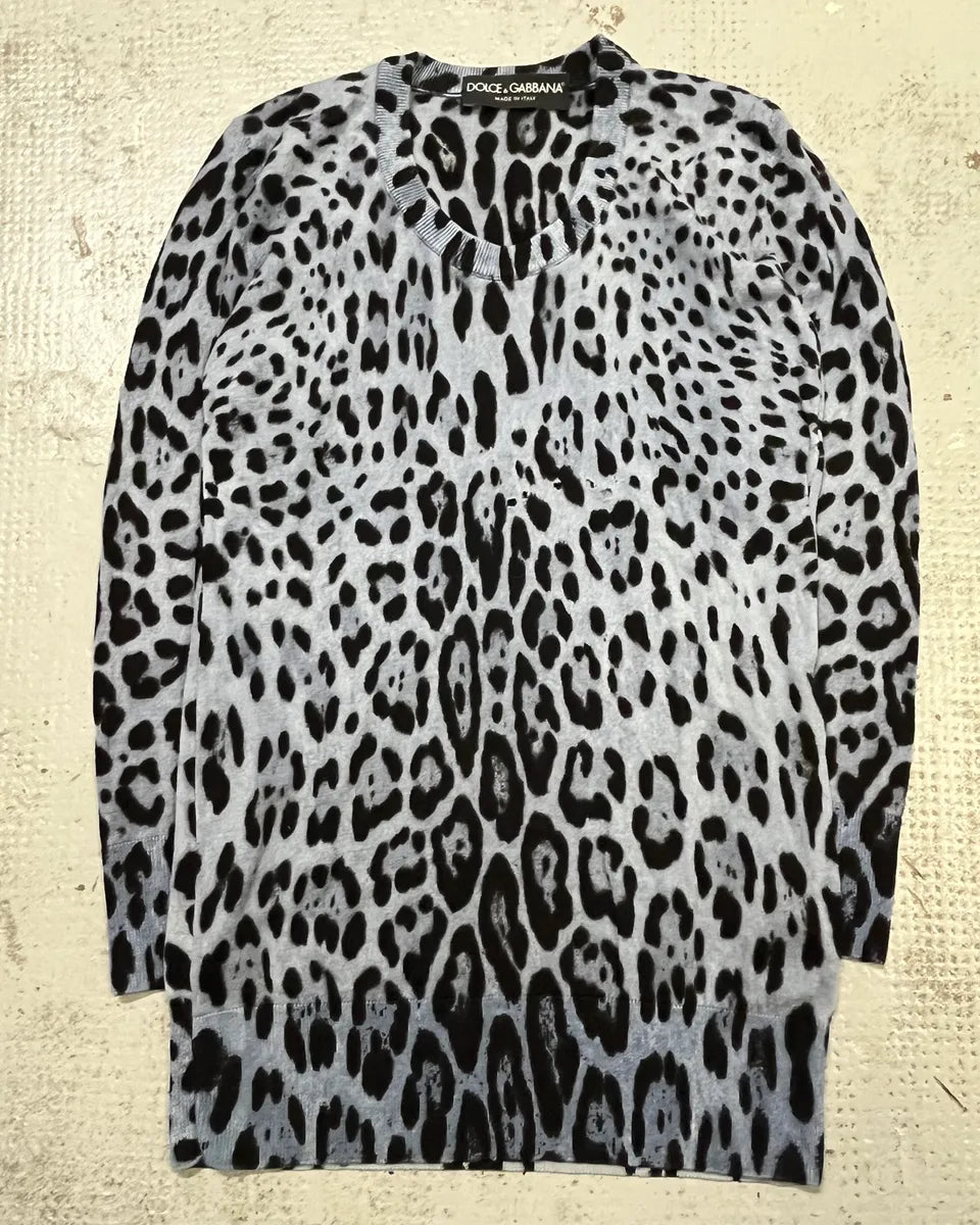Dolce & Gabbana Blue Leopard Knit Distressed Sweater mZdaUZb 3
