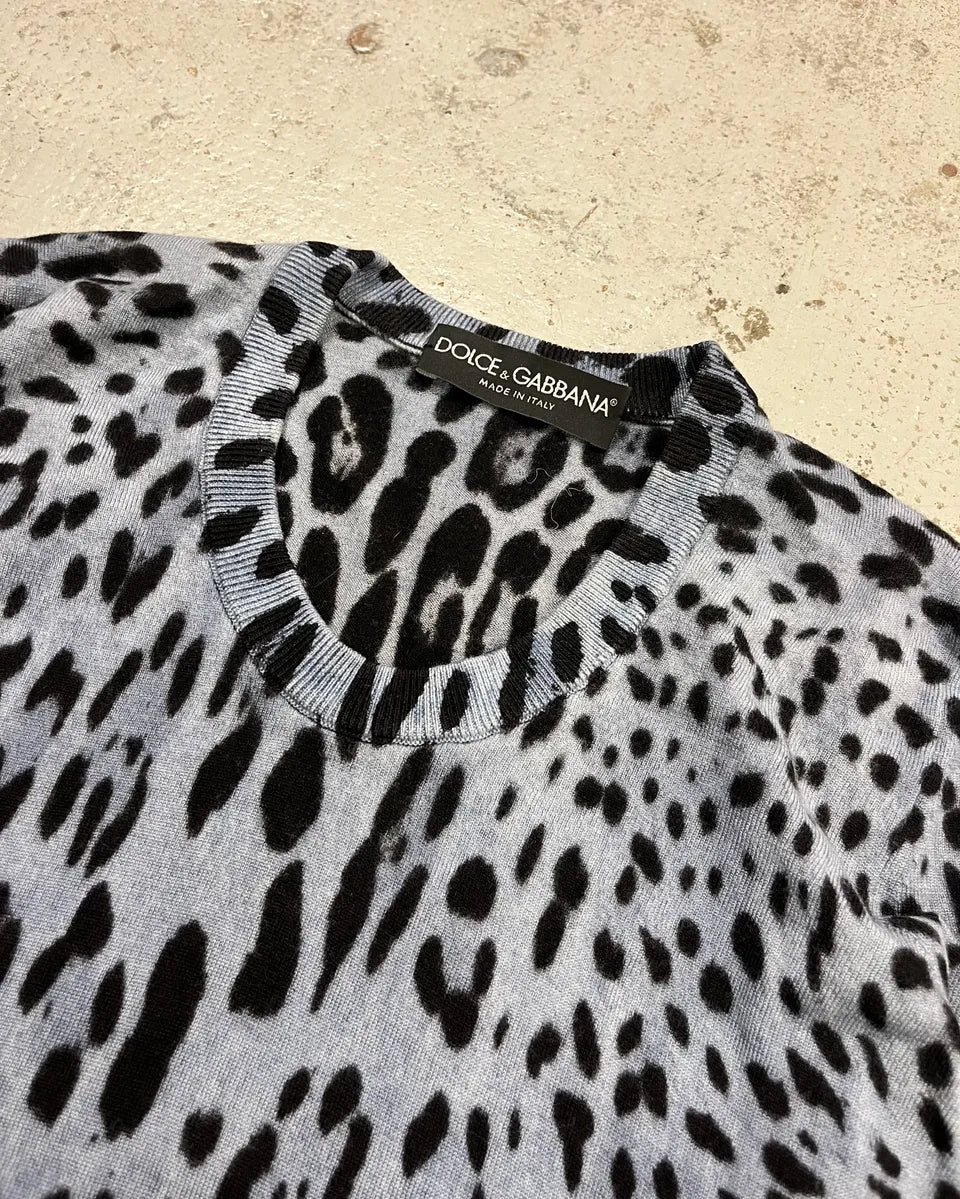 Dolce & Gabbana Blue Leopard Knit Distressed Sweater mZdaUZb 4