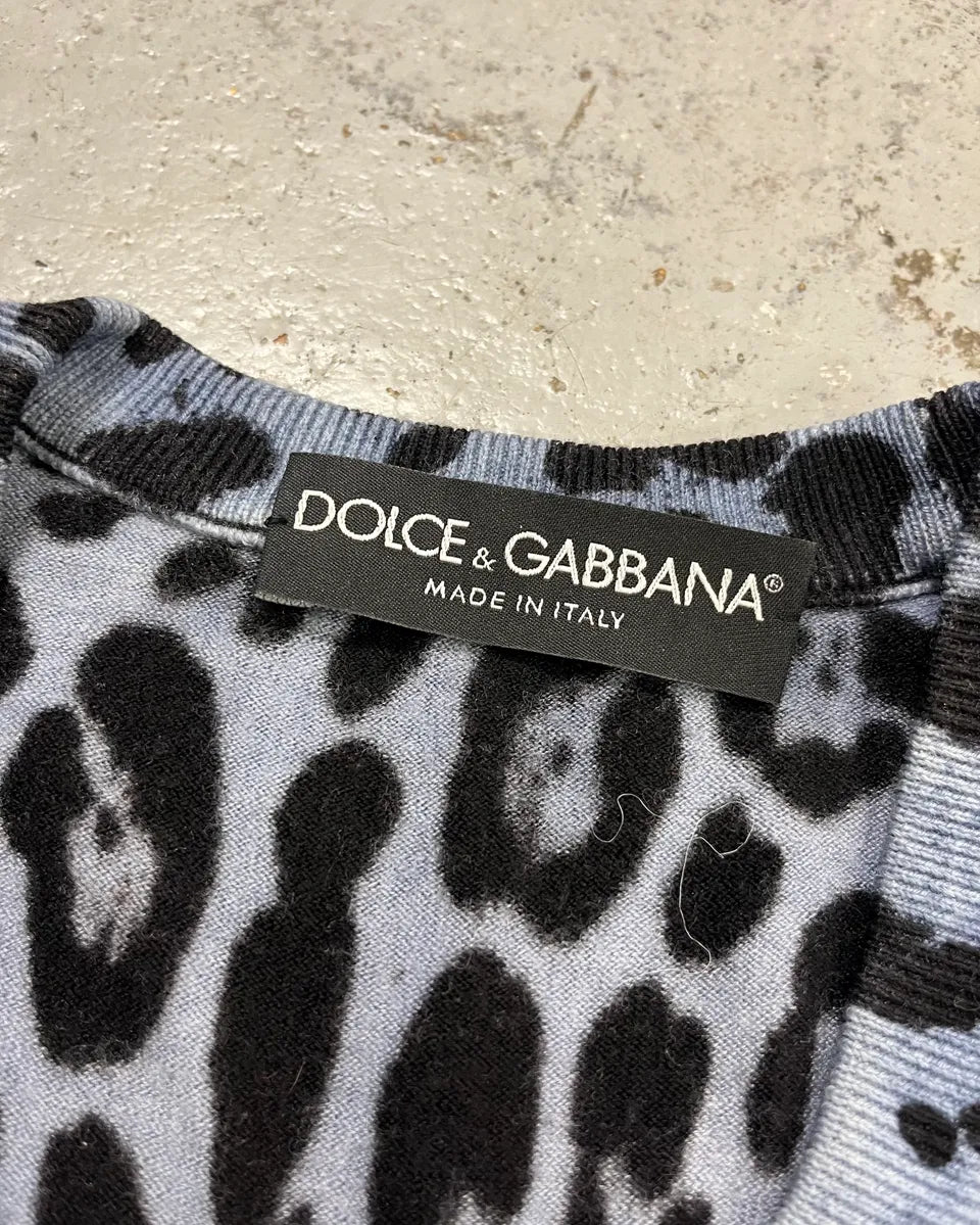 Dolce & Gabbana Blue Leopard Knit Distressed Sweater mZdaUZb 8