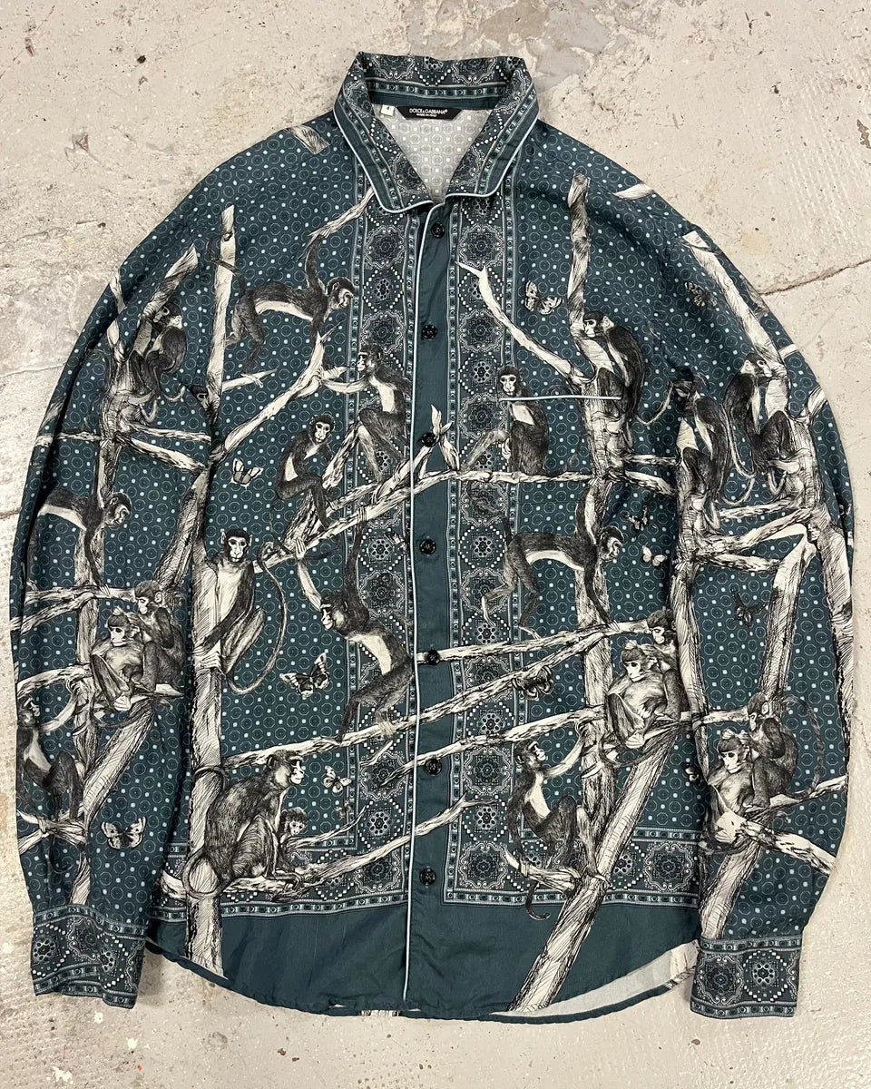 Dolce & Gabbana Blue Monkey Silk Shirt (M/L) IIUTnrH 0