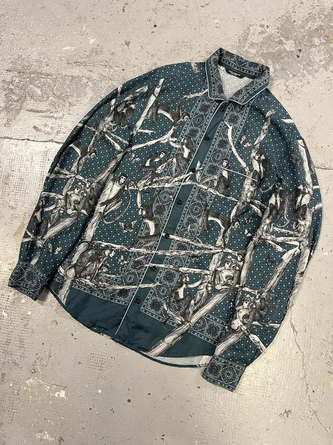 Dolce & Gabbana Blue Monkey Silk Shirt (M/L) IIUTnrH 3