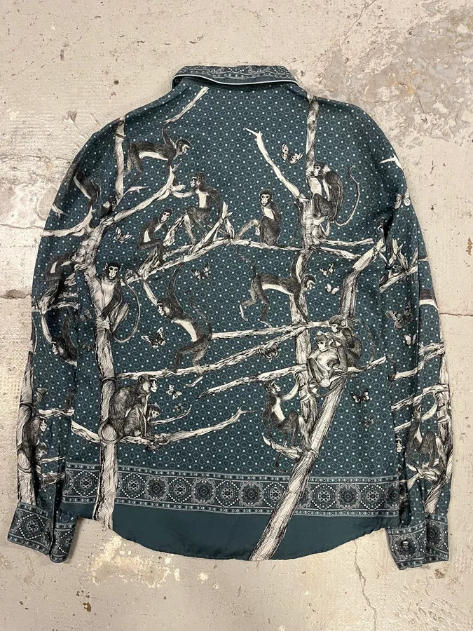 Dolce & Gabbana Blue Monkey Silk Shirt (M/L) IIUTnrH 5