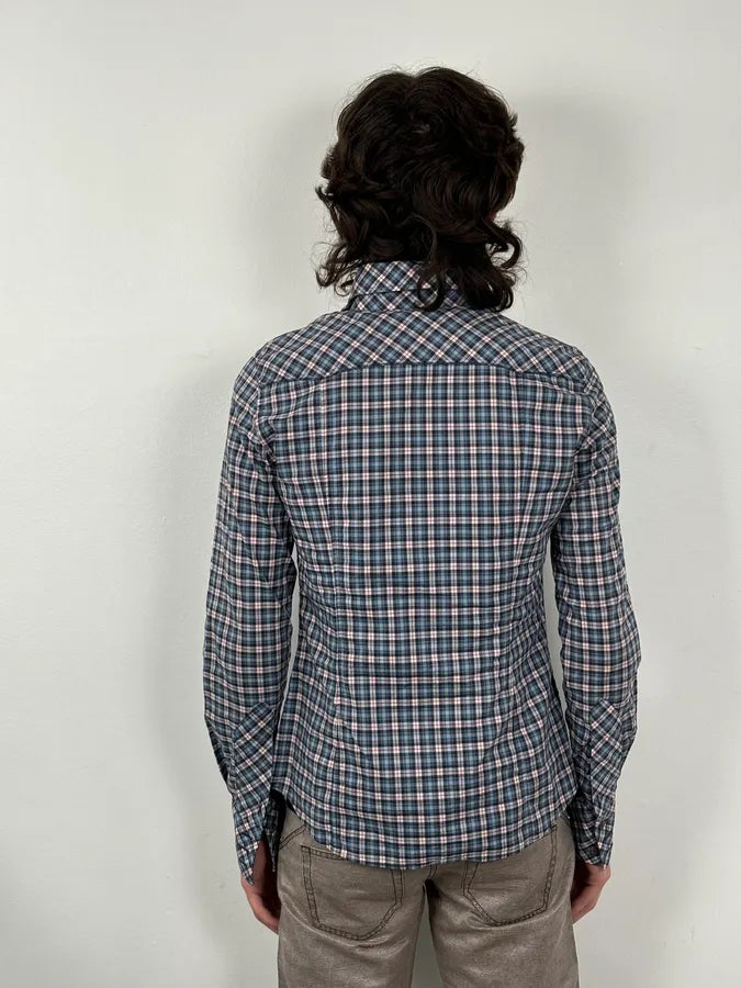 AW2011 Dolce & Gabbana Blue Plaid Cotton Western Shirt MIiZwrD 2