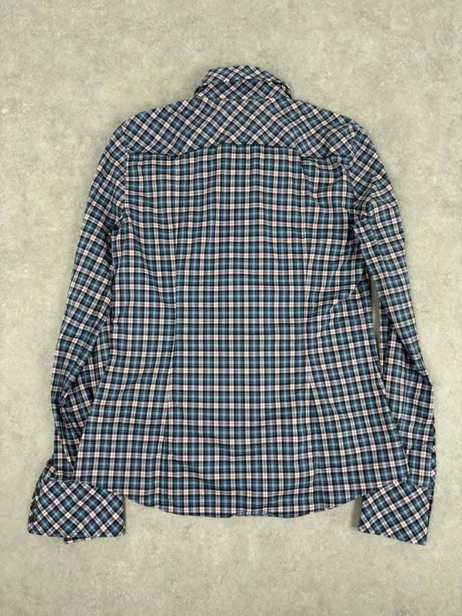 AW2011 Dolce & Gabbana Blue Plaid Cotton Western Shirt MIiZwrD 4