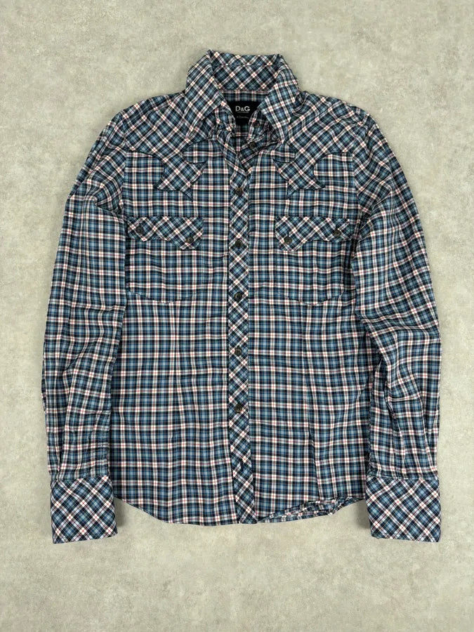 AW2011 Dolce & Gabbana Blue Plaid Cotton Western Shirt MIiZwrD 0