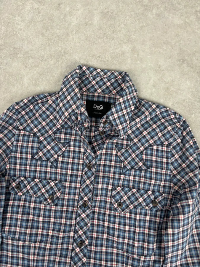 AW2011 Dolce & Gabbana Blue Plaid Cotton Western Shirt MIiZwrD 3