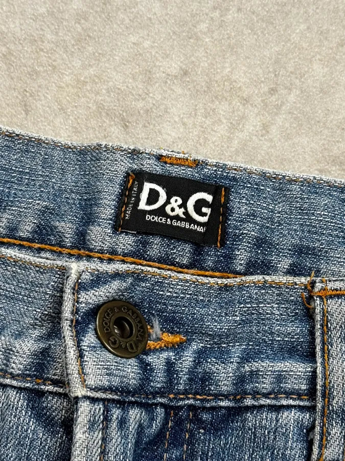 AW2004 Dolce & Gabbana Blue Roaring Twenties Print Flared Jeans fpdQJja 11