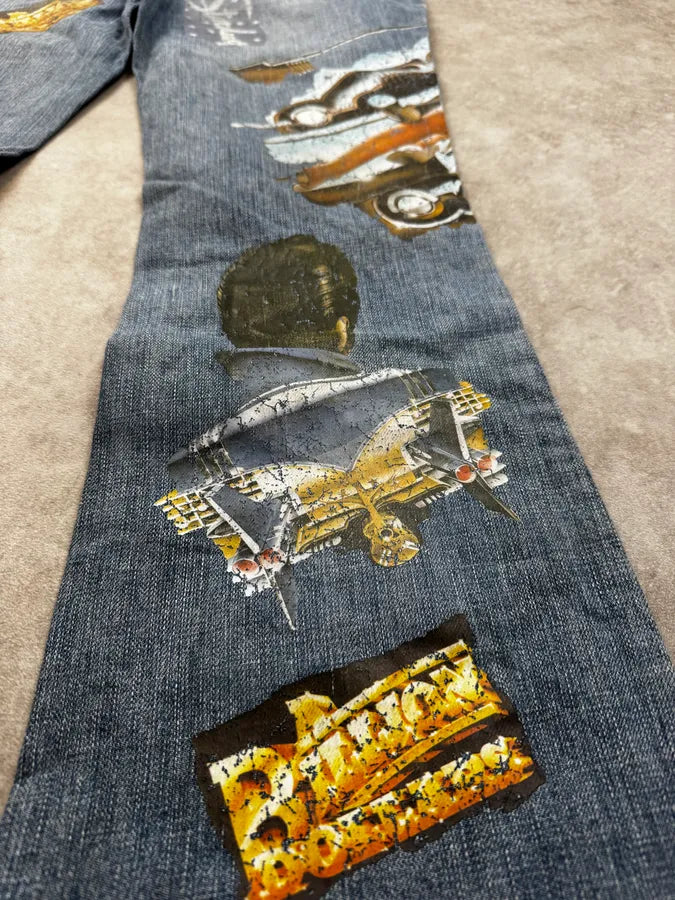 AW2004 Dolce & Gabbana Blue Roaring Twenties Print Flared Jeans fpdQJja 10