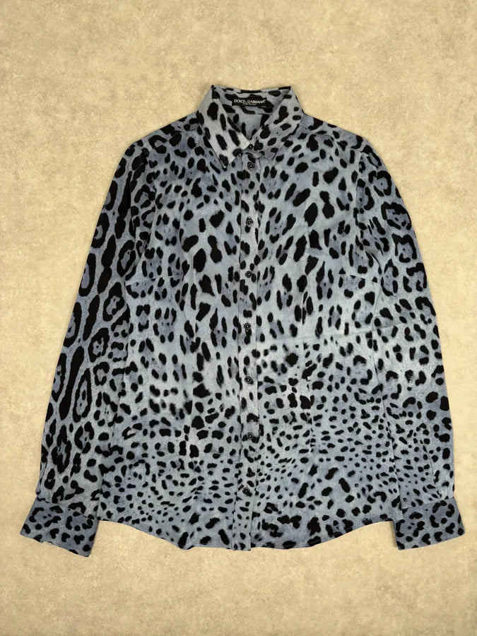 2010s Dolce & Gabbana Blue Leopard Print Silk Shirt  npBpwsG 1