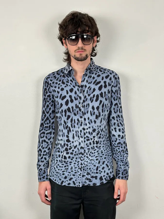2010s Dolce & Gabbana Blue Leopard Print Silk Shirt  npBpwsG 0