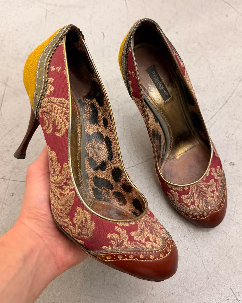 Dolce & Gabbana Bordeaux Leather Baroque Embroidered Heels OxQGKHW 0