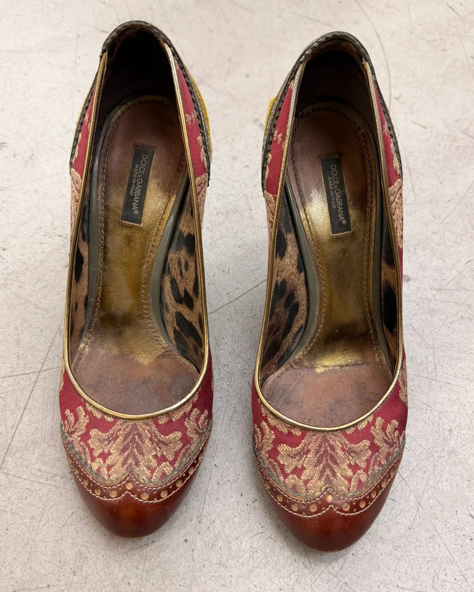 Dolce & Gabbana Bordeaux Leather Baroque Embroidered Heels OxQGKHW 1