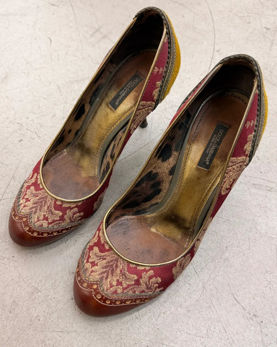 Dolce & Gabbana Bordeaux Leather Baroque Embroidered Heels OxQGKHW 2
