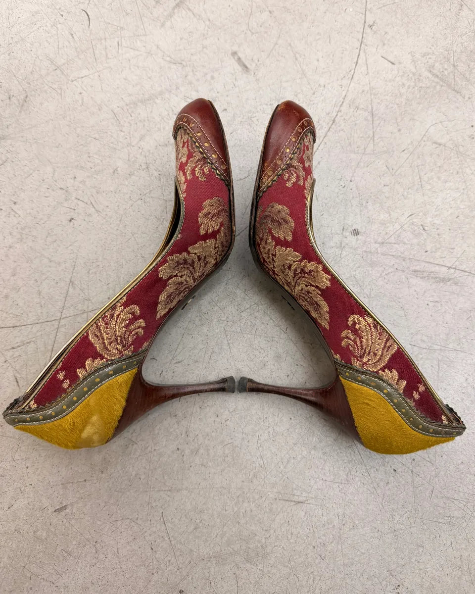 Dolce & Gabbana Bordeaux Leather Baroque Embroidered Heels OxQGKHW 3