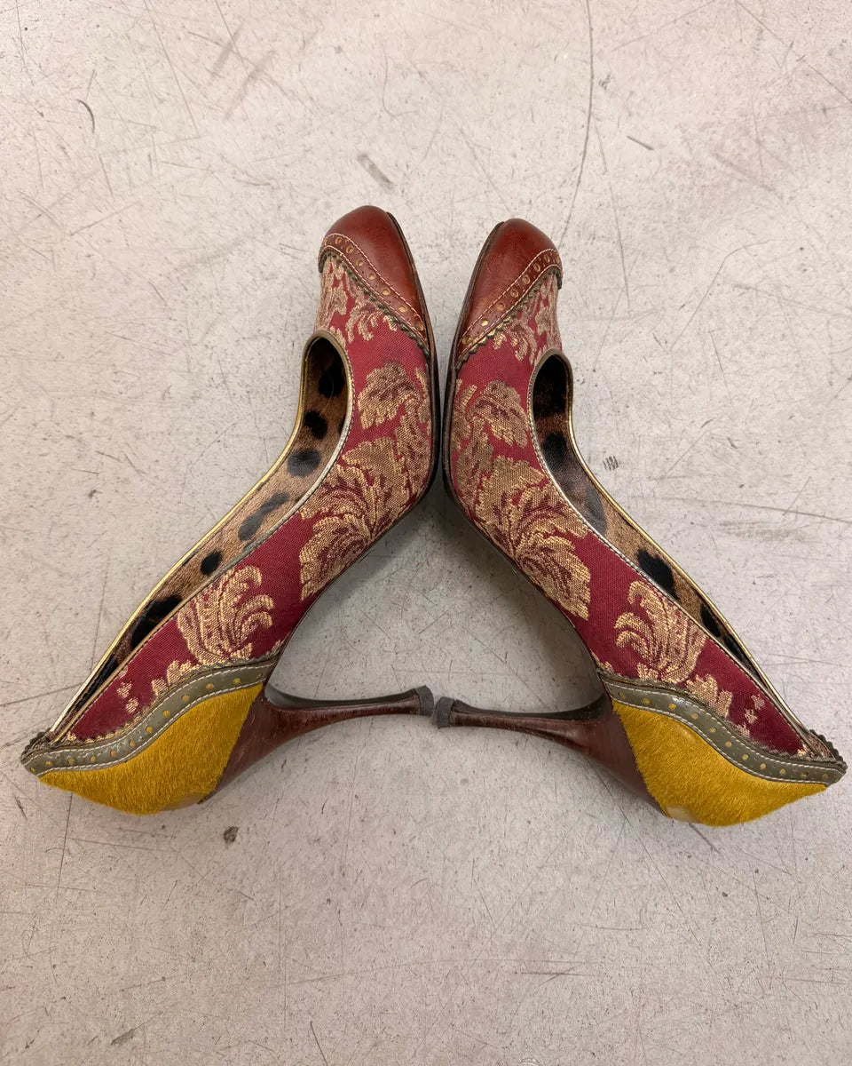 Dolce & Gabbana Bordeaux Leather Baroque Embroidered Heels OxQGKHW 4