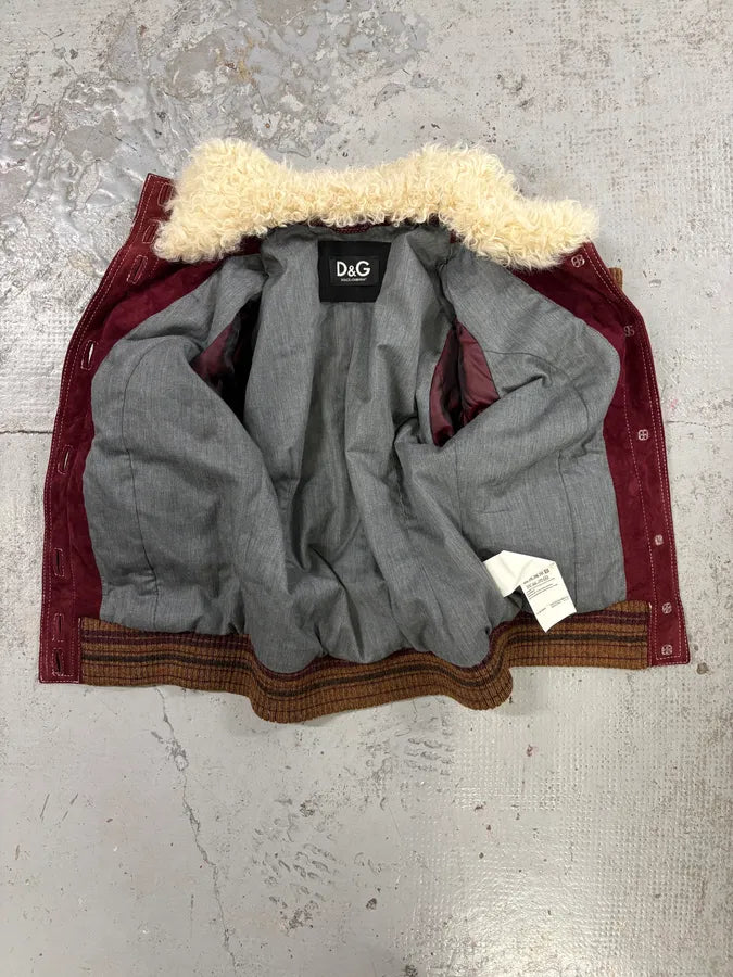 2000s Dolce & Gabbana Bordeaux Sherpa Collar Leather Jacket  kVmCSPK 6