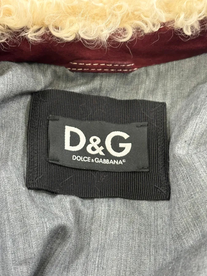 2000s Dolce & Gabbana Bordeaux Sherpa Collar Leather Jacket  kVmCSPK 8