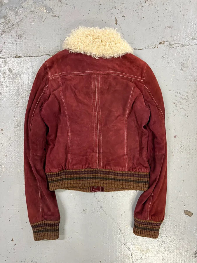 2000s Dolce & Gabbana Bordeaux Sherpa Collar Leather Jacket  kVmCSPK 4