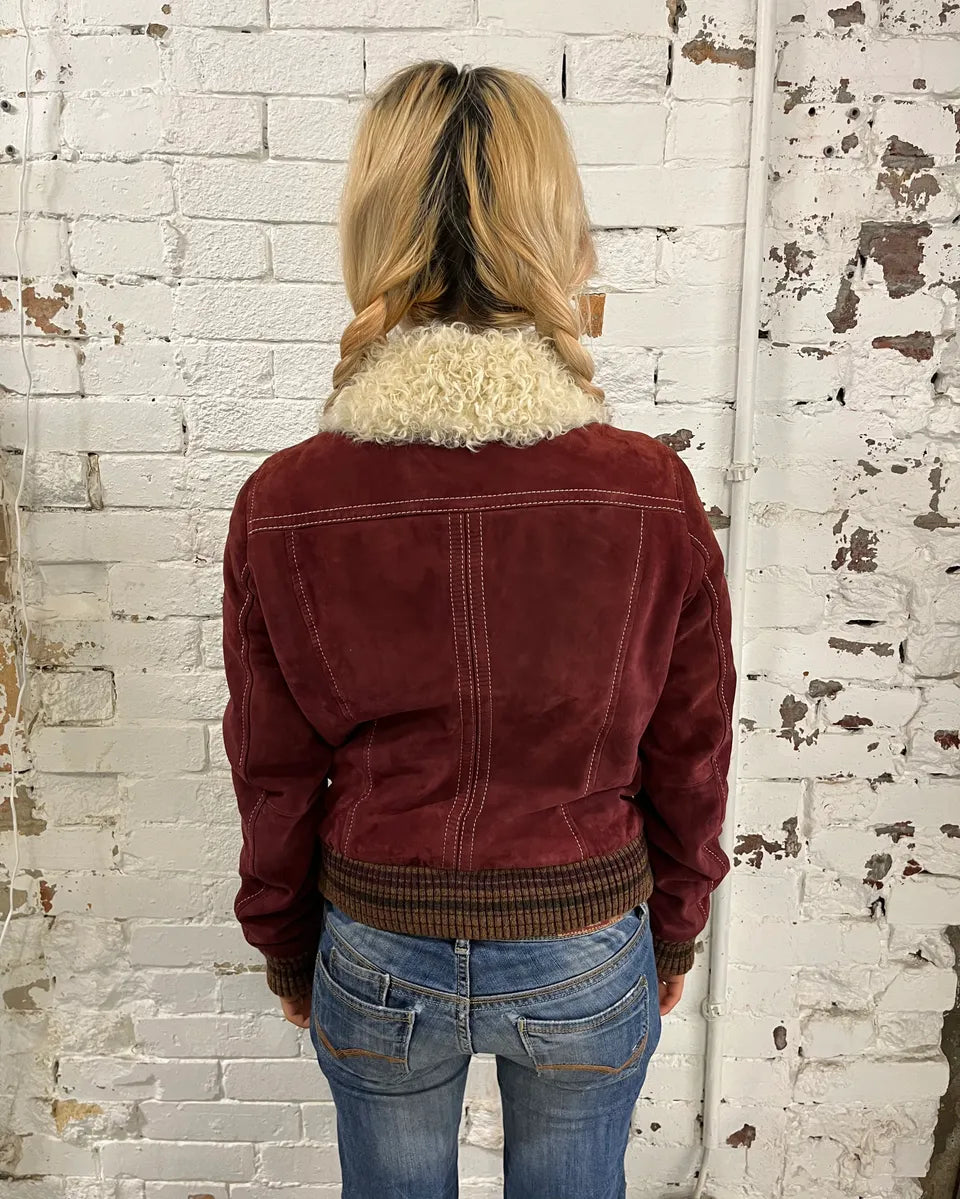 2000s Dolce & Gabbana Bordeaux Sherpa Collar Leather Jacket  kVmCSPK 2