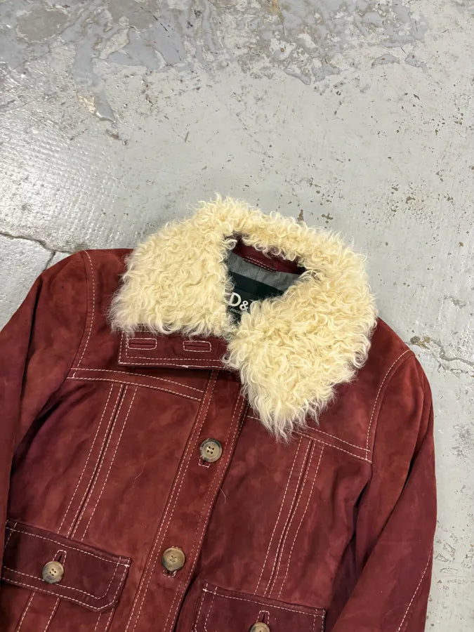 2000s Dolce & Gabbana Bordeaux Sherpa Collar Leather Jacket  kVmCSPK 3
