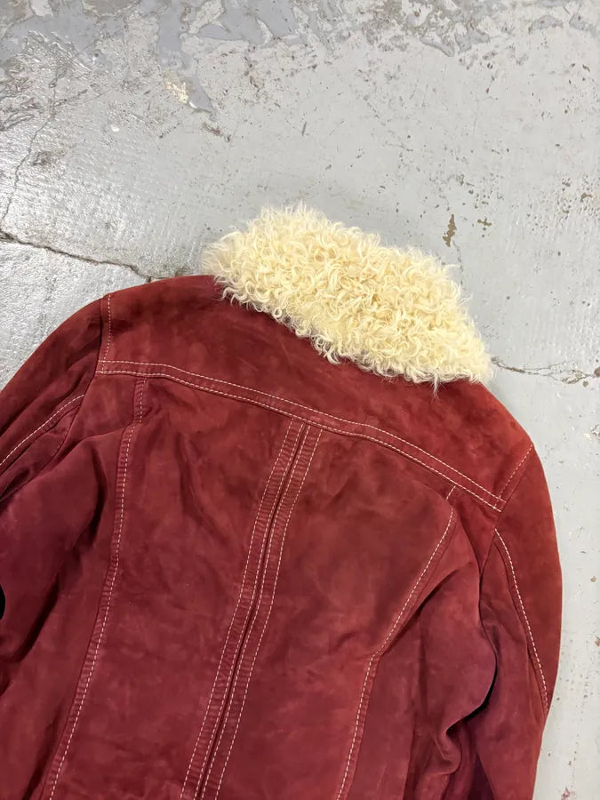 2000s Dolce & Gabbana Bordeaux Sherpa Collar Leather Jacket  kVmCSPK 5