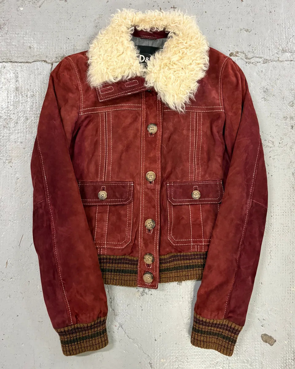 2000s Dolce & Gabbana Bordeaux Sherpa Collar Leather Jacket  kVmCSPK 0