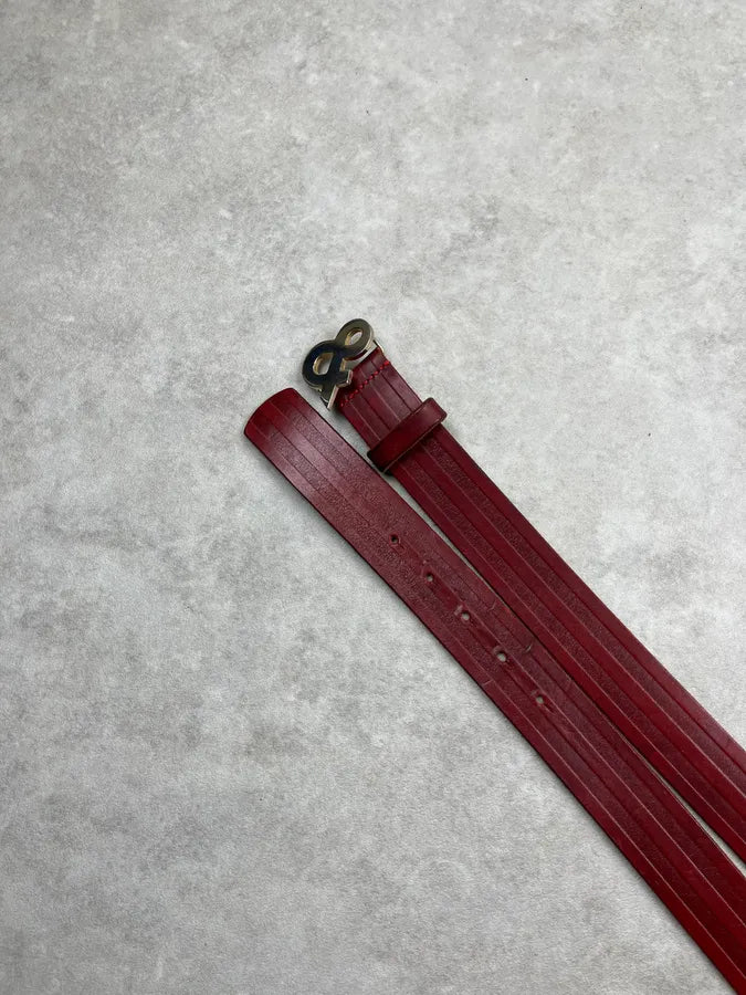AW1999 Dolce & Gabbana Bordeaux Leather Logo Belt rNJZMUw 3