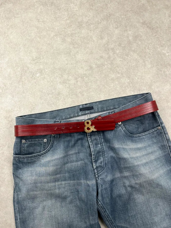 AW1999 Dolce & Gabbana Bordeaux Leather Logo Belt rNJZMUw 0