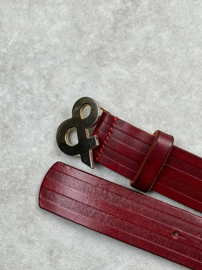 AW1999 Dolce & Gabbana Bordeaux Leather Logo Belt rNJZMUw 4