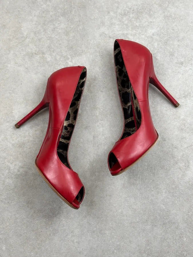 2010s Dolce & Gabbana Bordeaux Leather Peep-Toe Heels iOVHPYm 9