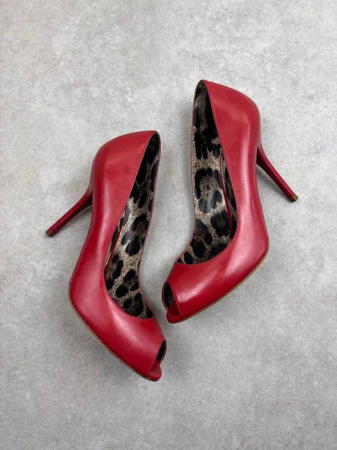 2010s Dolce & Gabbana Bordeaux Leather Peep-Toe Heels iOVHPYm 5