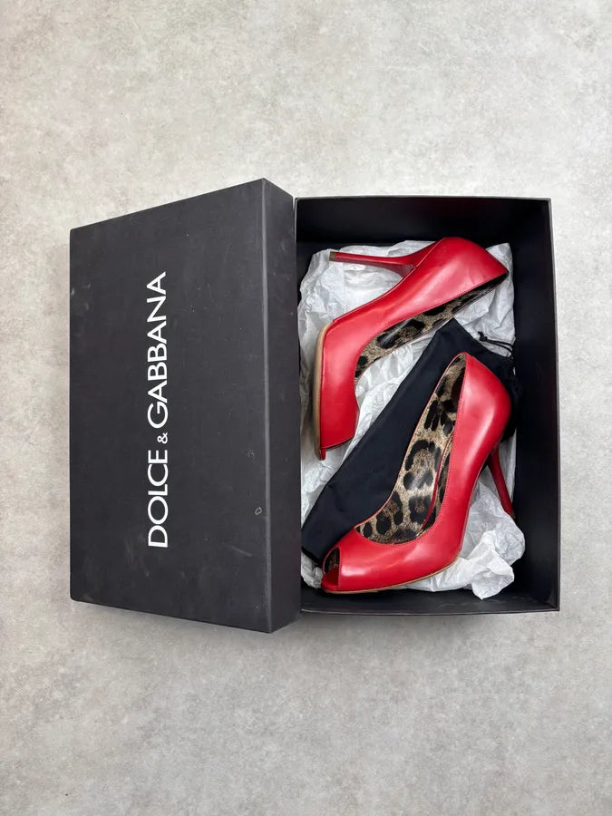 2010s Dolce & Gabbana Bordeaux Leather Peep-Toe Heels iOVHPYm 3