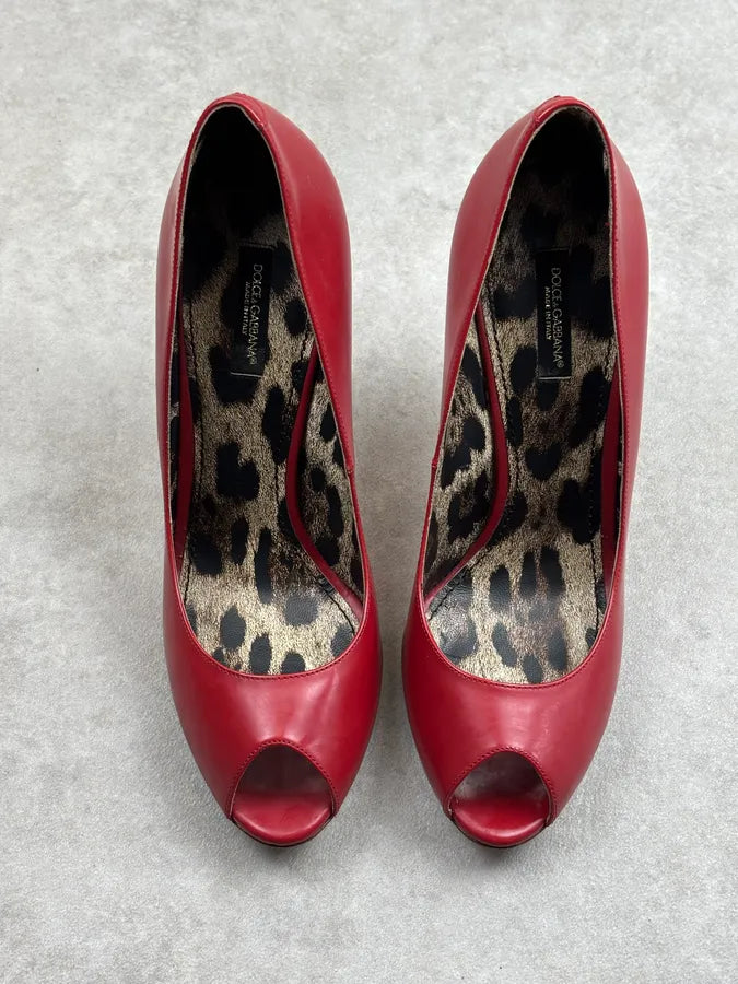 2010s Dolce & Gabbana Bordeaux Leather Peep-Toe Heels iOVHPYm 7