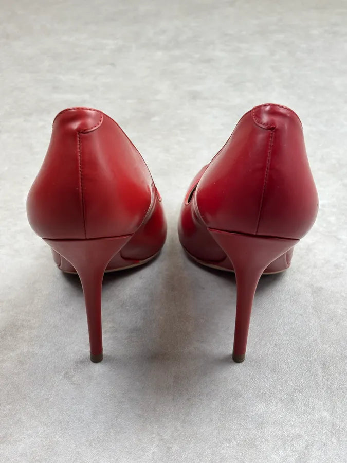 2010s Dolce & Gabbana Bordeaux Leather Peep-Toe Heels iOVHPYm 12