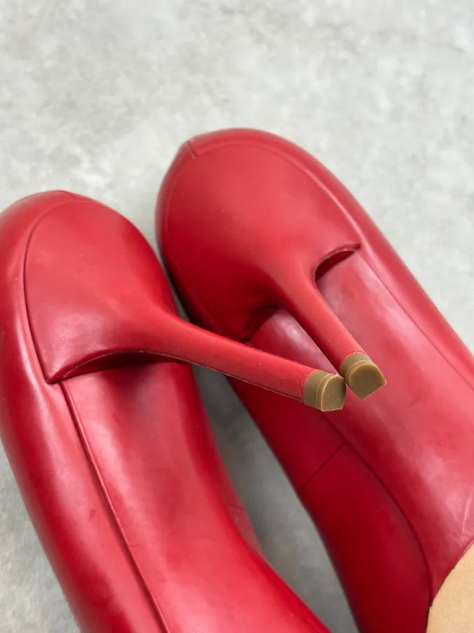 2010s Dolce & Gabbana Bordeaux Leather Peep-Toe Heels iOVHPYm 15