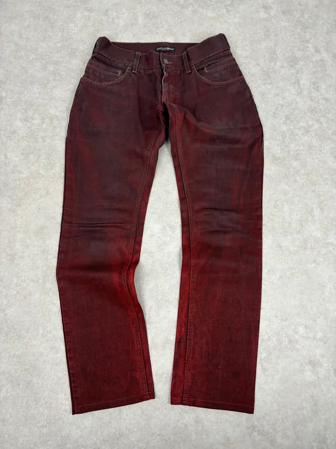 2010s Dolce & Gabbana Bordeaux Red Avant-Garde Slim Denim Jeans  UwsGLPZ 0